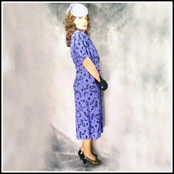 Plus Size 40s Style Rayon Dress with Dolman Sleeves VFG 80s Vintage - Picture 6 of 15